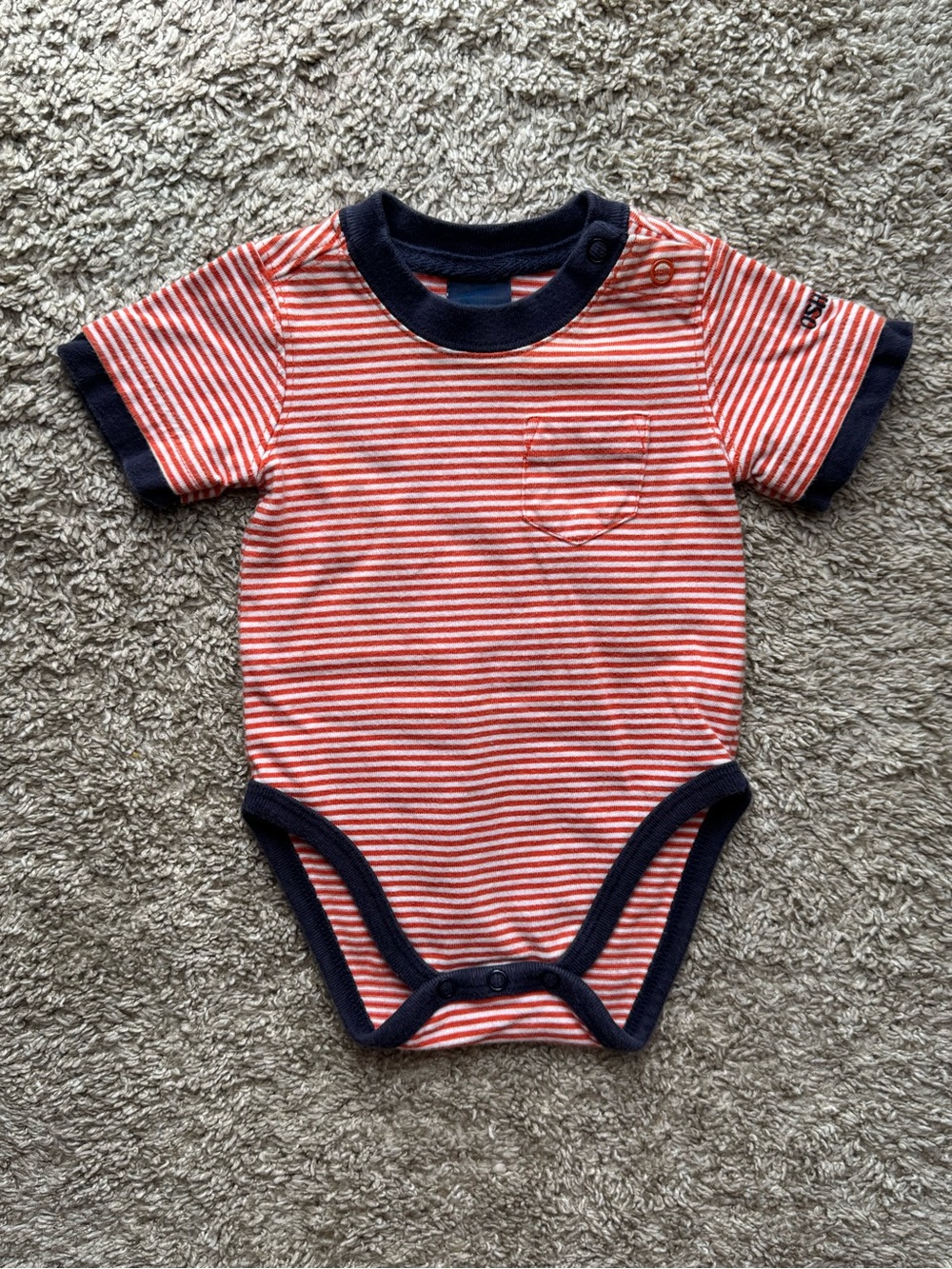 OshKosh B’gosh Red White Striped Pocket Bodysuit 3-6 Months Short Sleeve